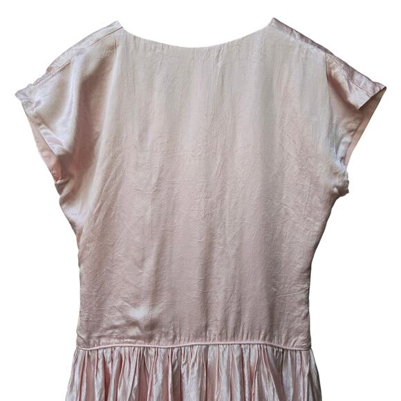 Dessy Creations Vintage Ballet Coquette Pink Satin Low Back Bow Midi Dress 10 - Picture 4 of 12